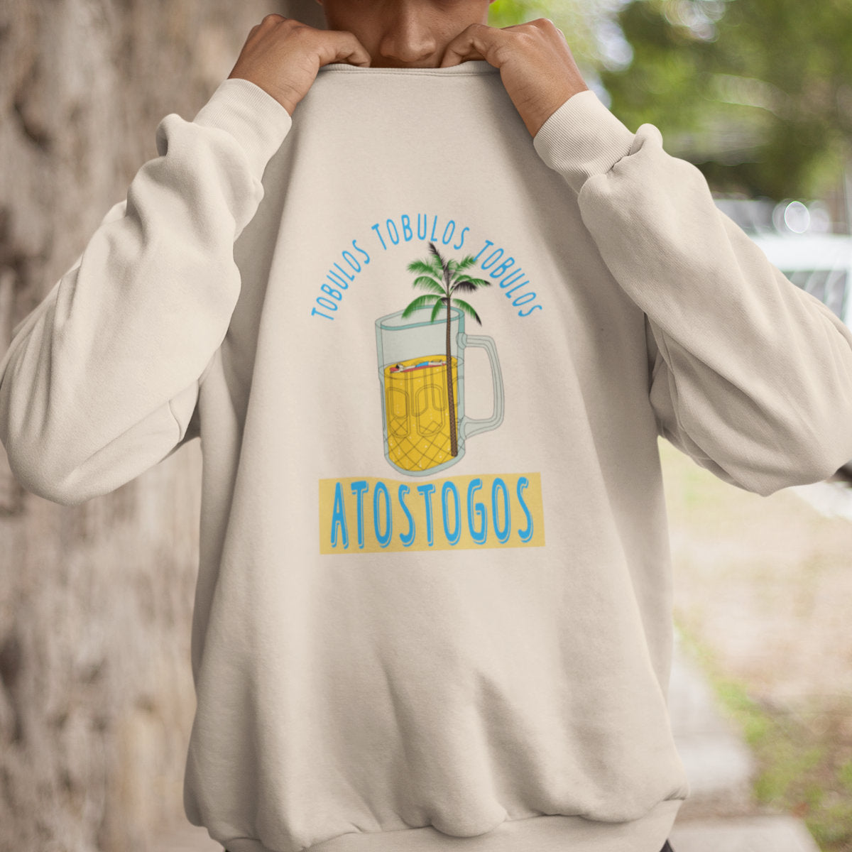 Smėlio spalvos organinės medvilnės UNISEX džemperis be gobtuvo "Tobulos atostogos"