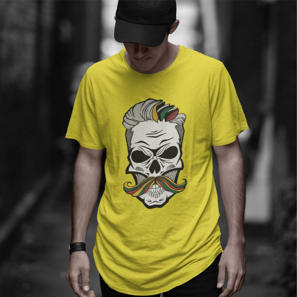 Geltoni UNISEX marškinėliai "Spalvoti ūsai“