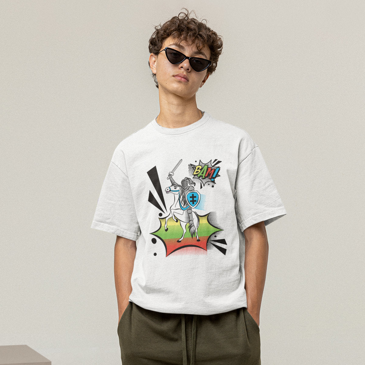 Balti unisex marškinėliai "Comics Vytis“