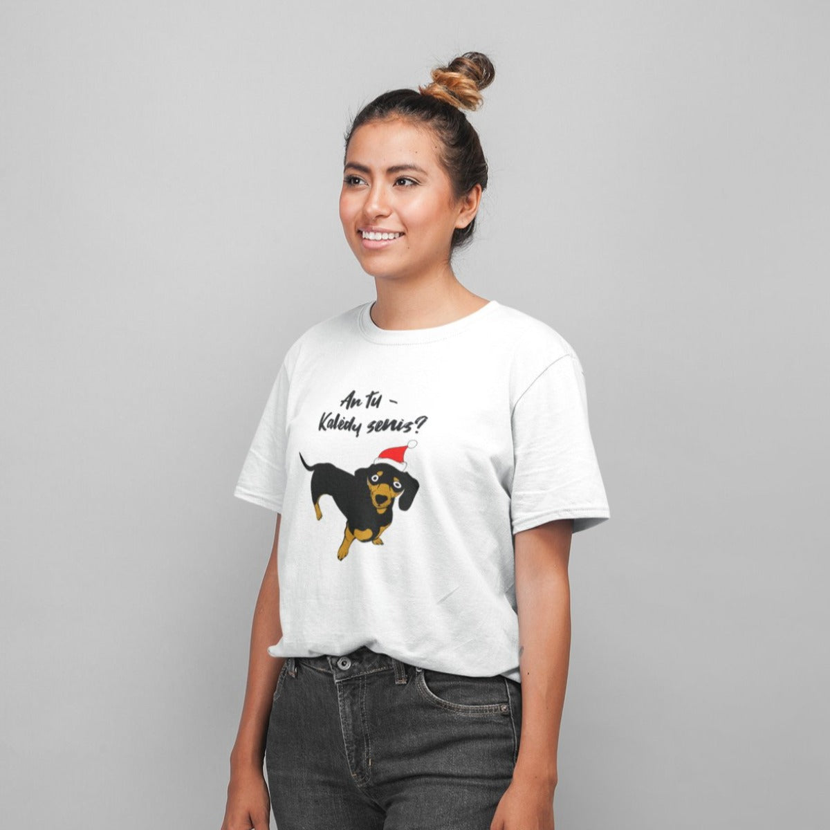 Balti UNISEX kalėdiniai marškinėliai "Ar tu Kalėdų senis?"