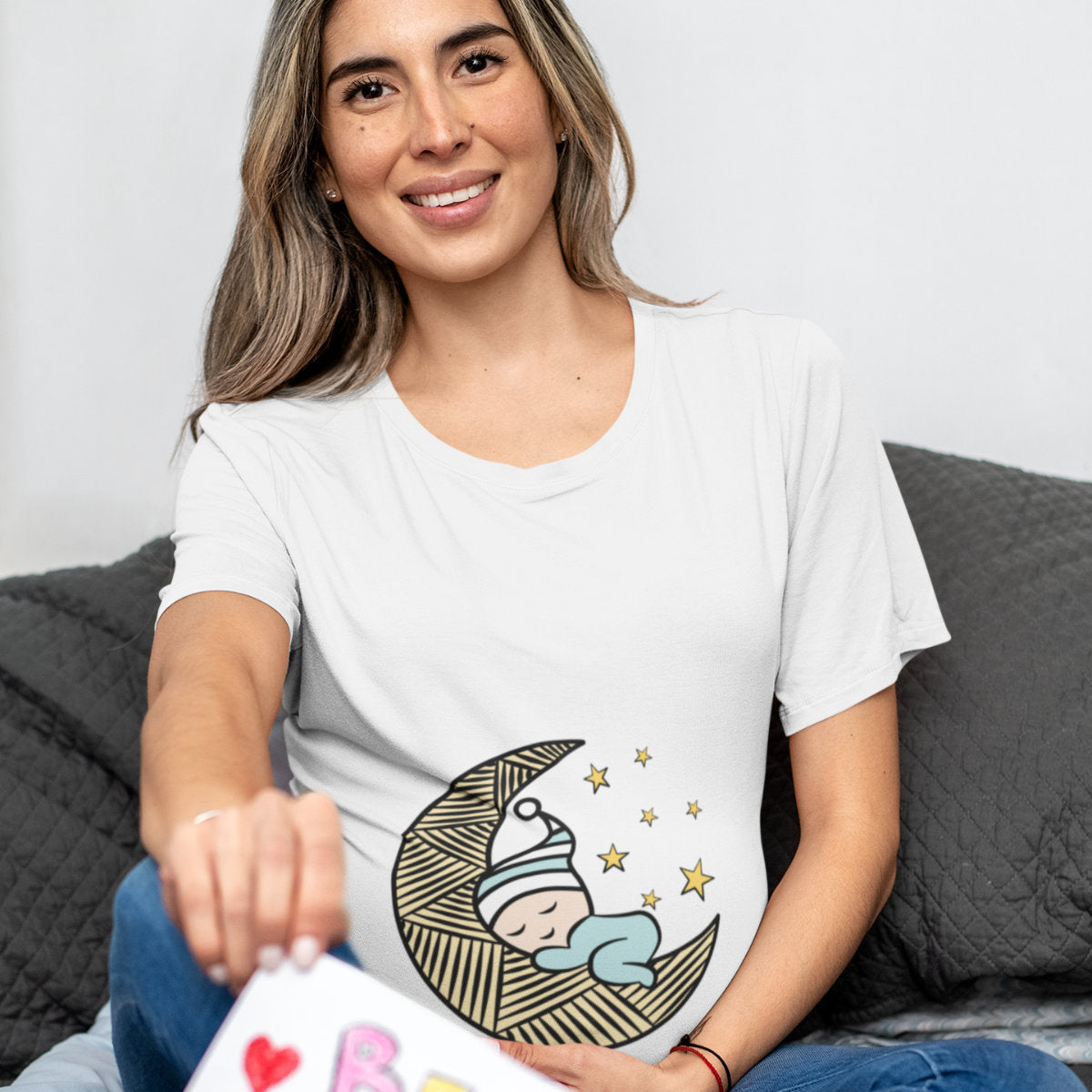 Balti UNISEX marškinėliai "Berniukas mėnulyje“