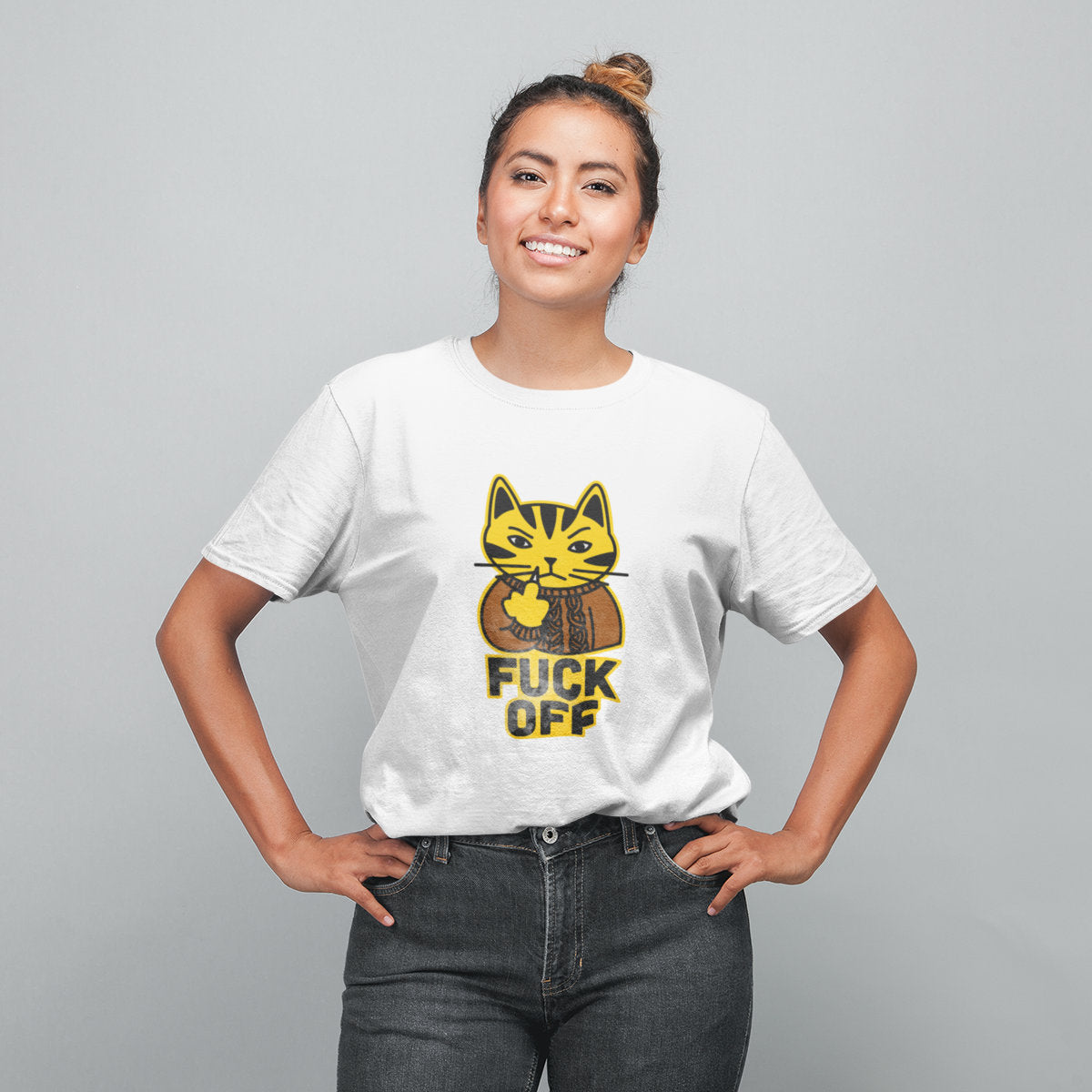 Balti UNISEX marškinėliai "Fuck off"