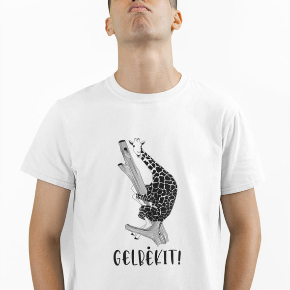 Balti UNISEX marškinėliai "Gelbėkit žirafą"
