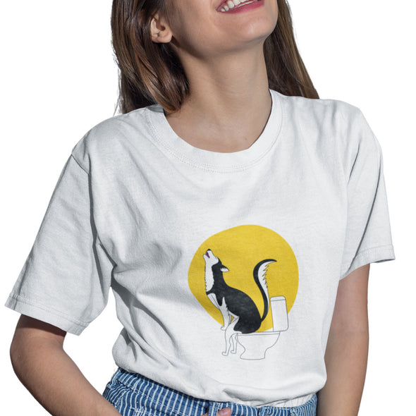 Balti UNISEX marškinėliai "Kaukiantis haskis"