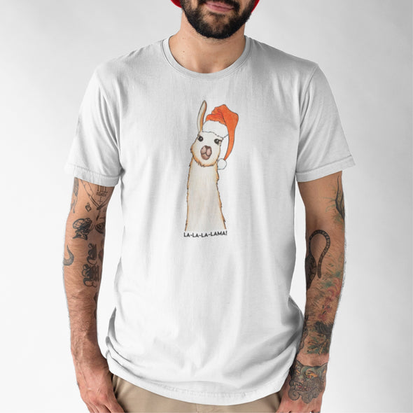 Balti UNISEX kalėdiniai marškinėliai "La la lama"