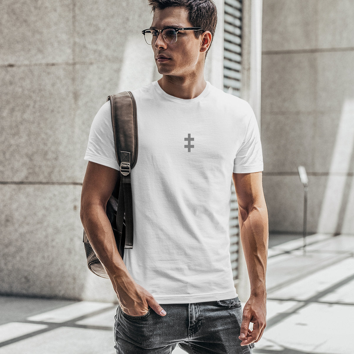 Balti UNISEX marškinėliai "Sidabrinis Jogailaičių kryžius“