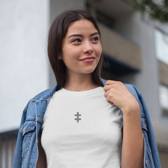 Balti UNISEX marškinėliai "Sidabrinis Jogailaičių kryžius“