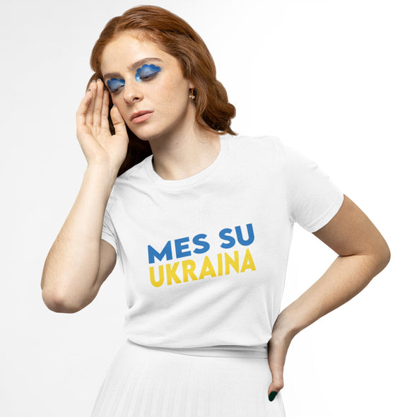 Balti UNISEX marškinėliai "Mes su Ukraina“