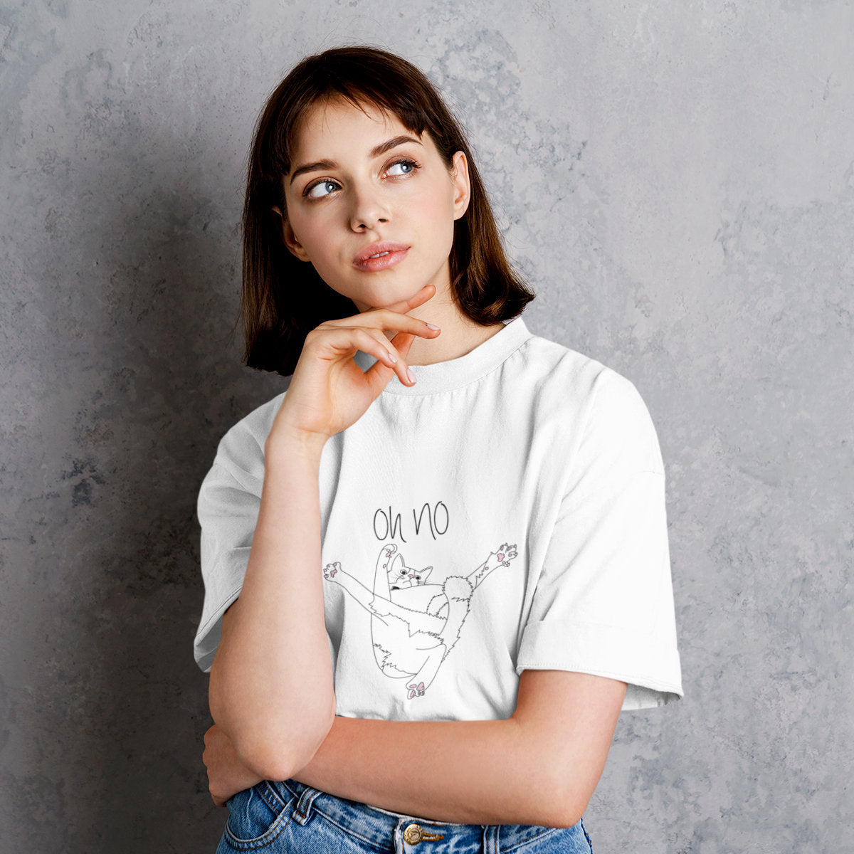 Balti UNISEX marškinėliai "Oh no"