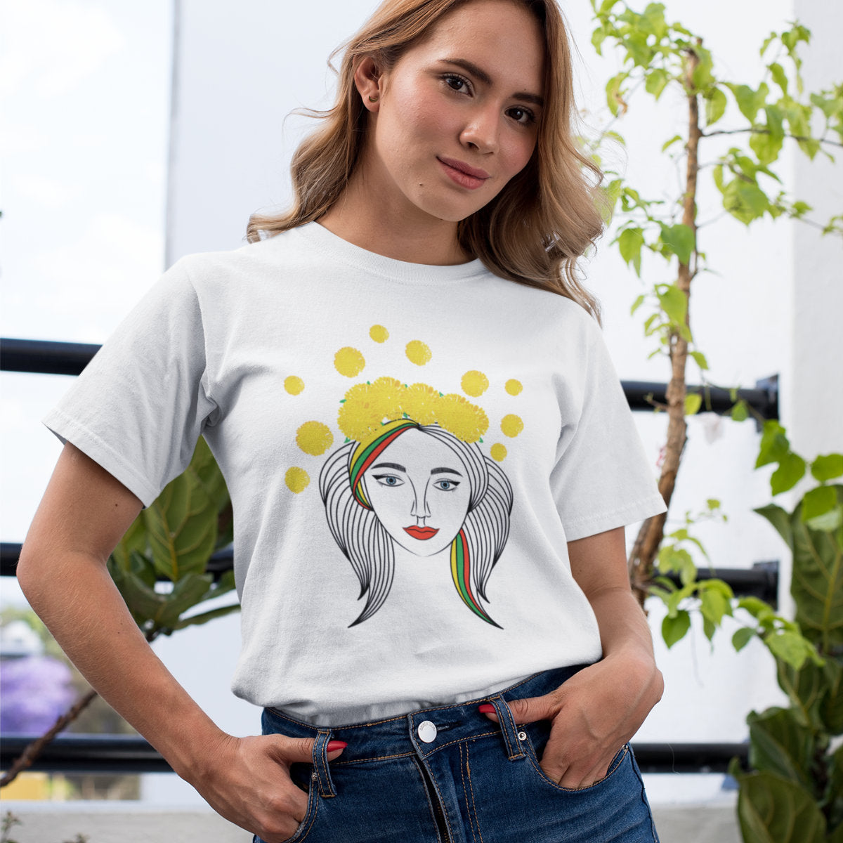 Balti UNISEX marškinėliai "Pievų mergaitė“