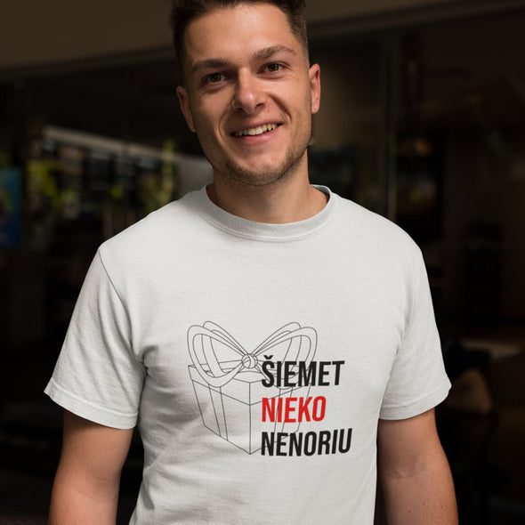 Balti UNISEX marškinėliai "Šiemet nieko nenoriu"