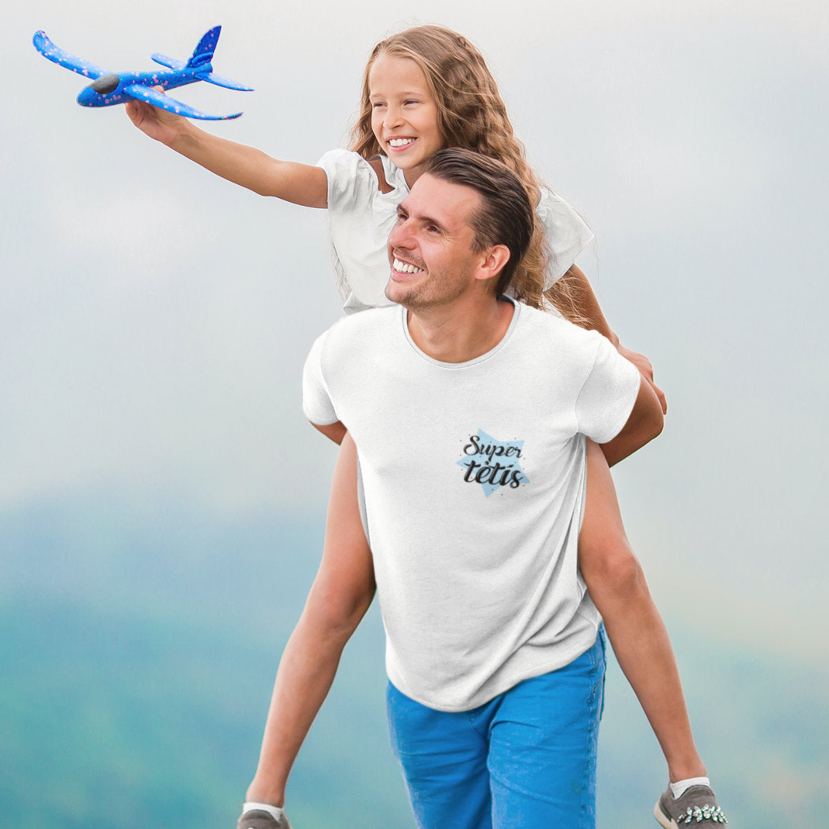 Balti marškinėliai "Super tėtis su žvaigžde"