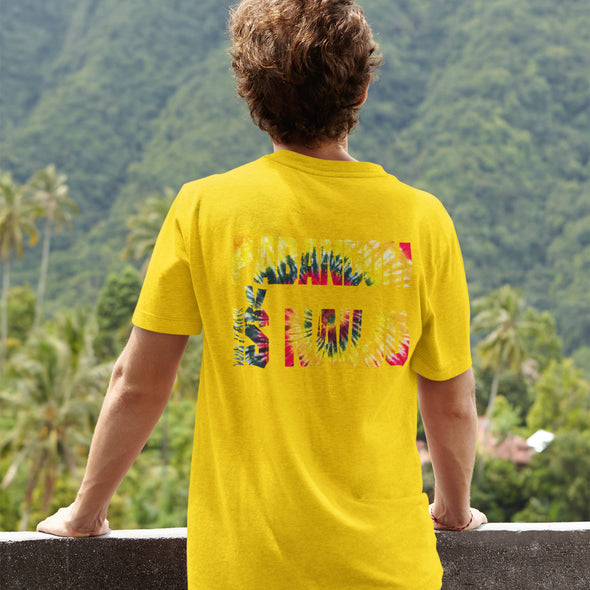 Geltoni UNISEX marškinėliai su spauda ant nugaros "Pabandom iš naujo"