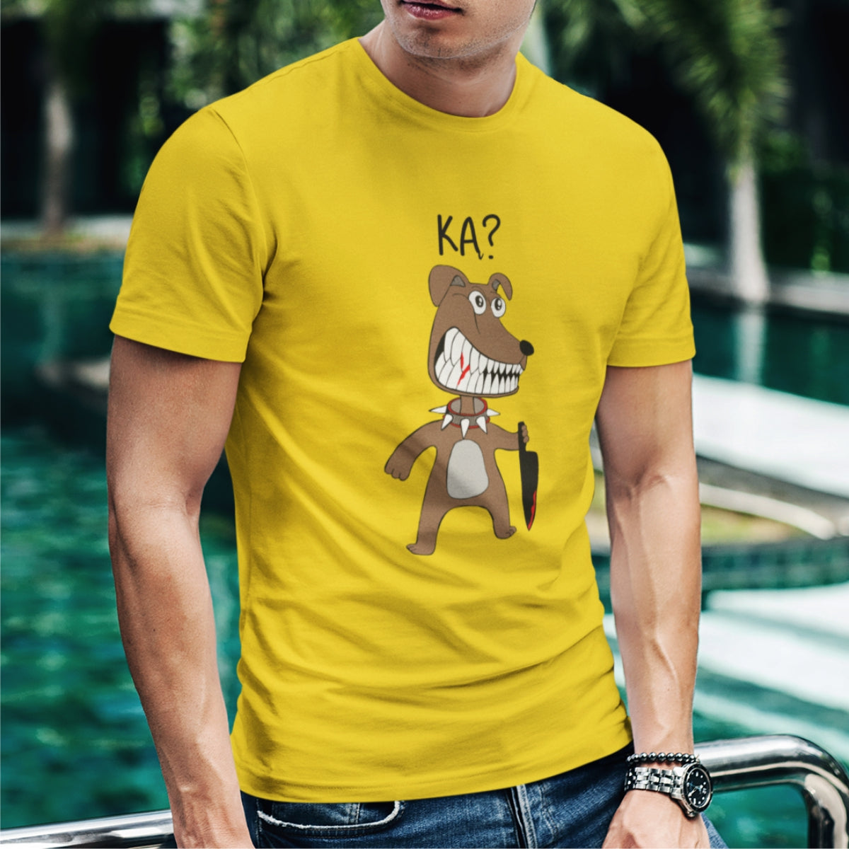 Geltoni UNISEX marškinėliai "Ką? Šuniukas"