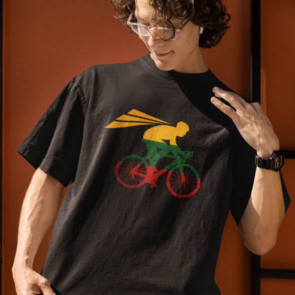 Juodi UNISEX marškinėliai "LT dviratininkas“