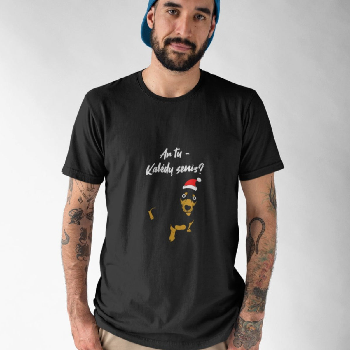 Juodi UNISEX kalėdiniai marškinėliai "Ar tu Kalėdų senis?"