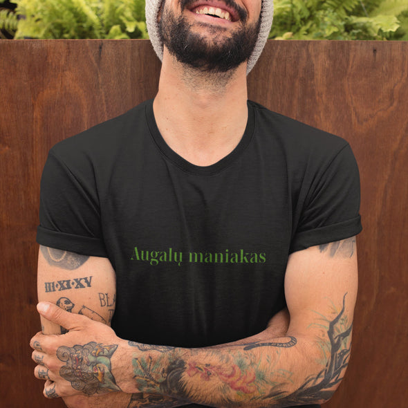 Juodi UNISEX marškinėliai "Augalų maniakas"