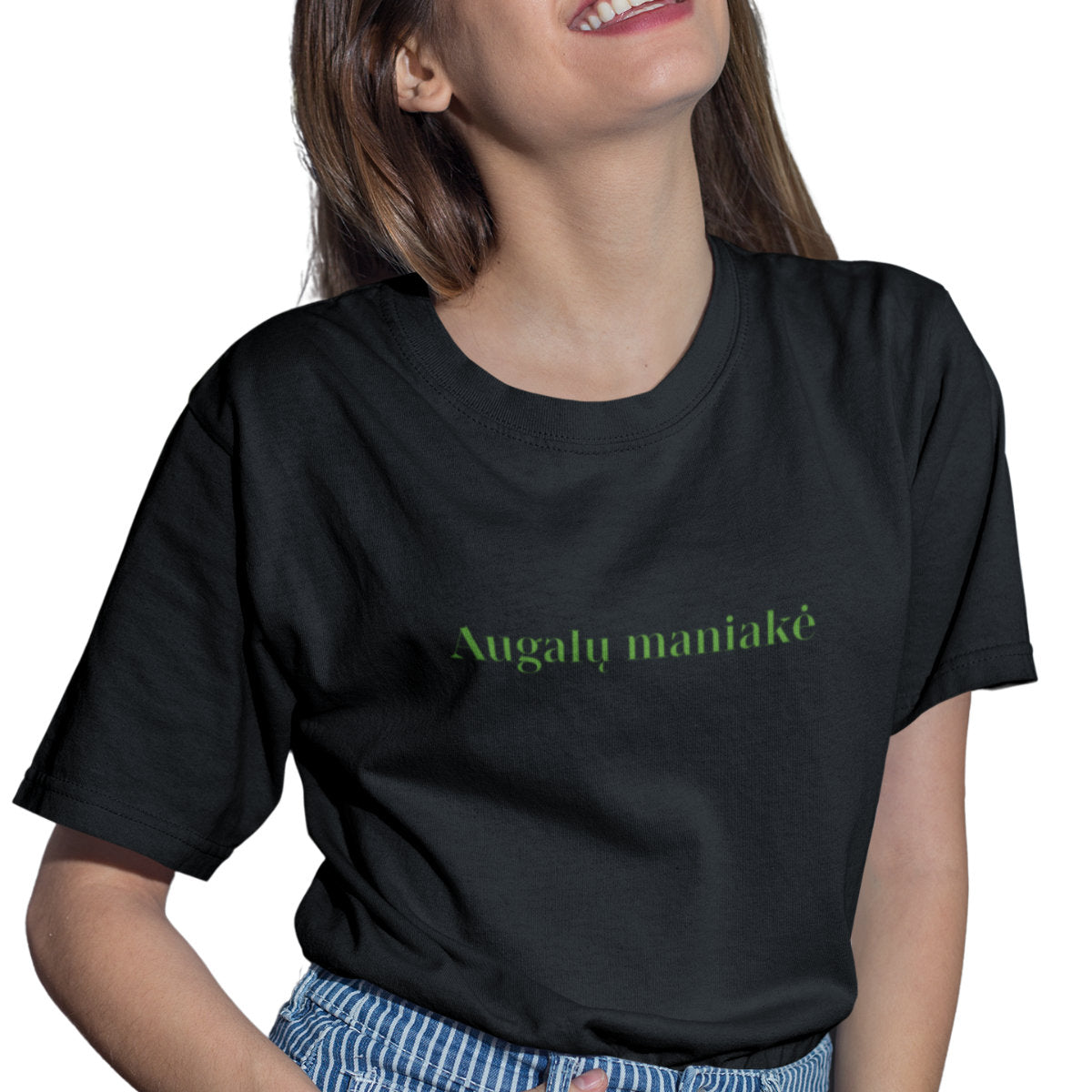 Juodi UNISEX marškinėliai "Augalų maniakė"