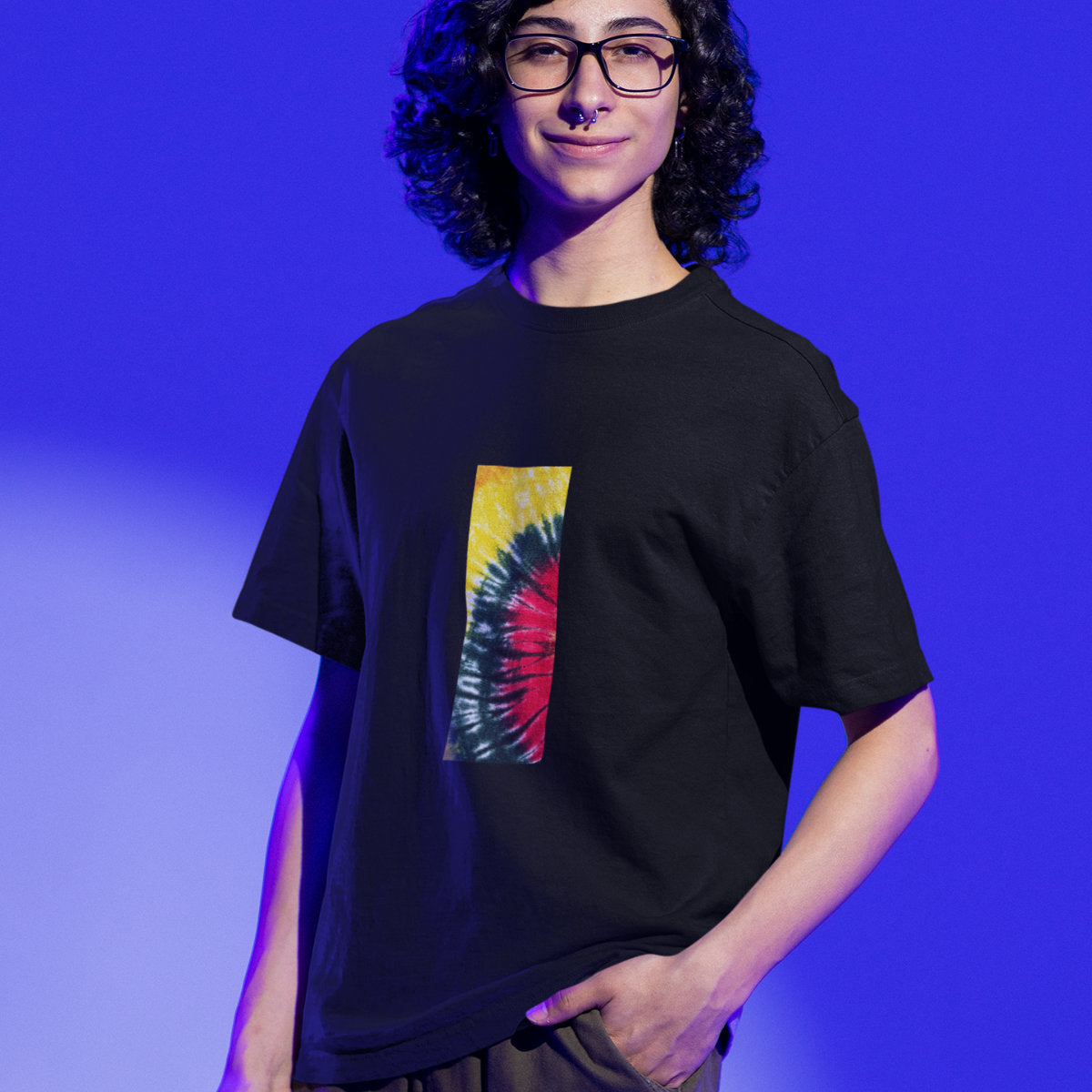 Juodi UNISEX marškinėliai "Batikos stačiakampis"