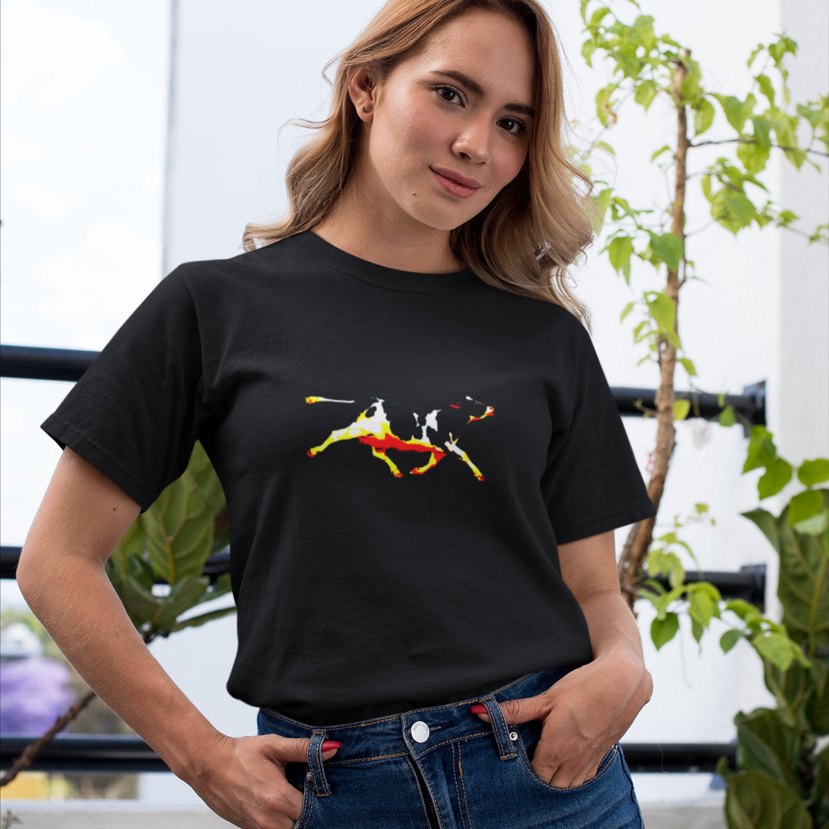 Juodi UNISEX marškinėliai "Bėganti karvė"