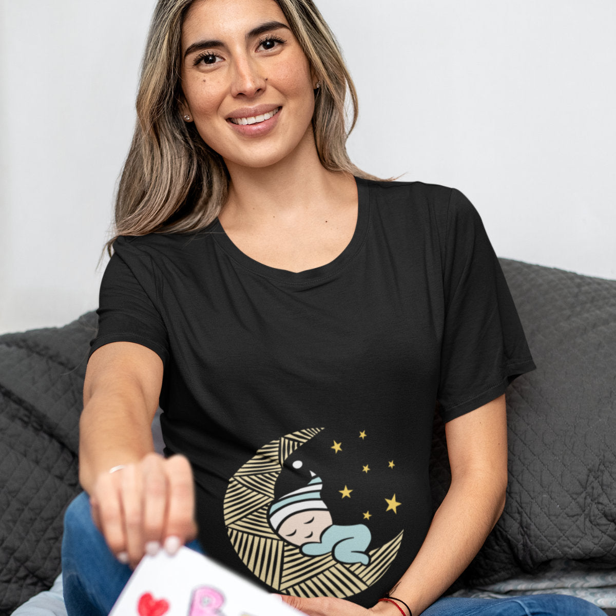Juodi UNISEX marškinėliai "Berniukas mėnulyje“