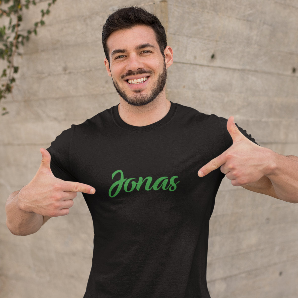 Juodi UNISEX marškinėliai su aksominiu žaliu marginimu "Jonas"