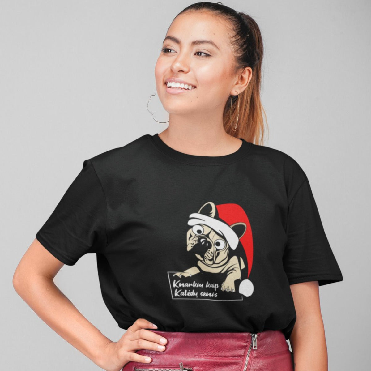 Juodi UNISEX kalėdiniai marškinėliai "Knarkiu kaip Kalėdų senis"