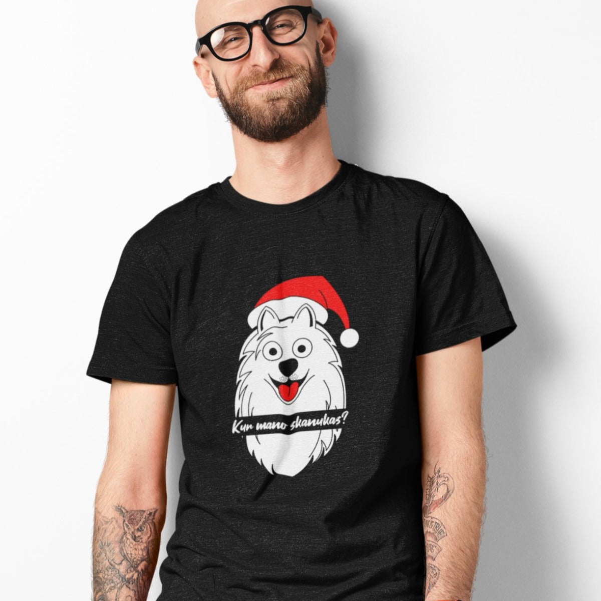 Juodi UNISEX kalėdiniai marškinėliai "Kur mano skanukas"