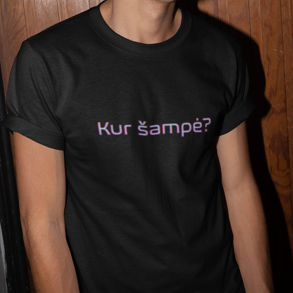 Juodi UNISEX marškinėliai "Kur šampė?"