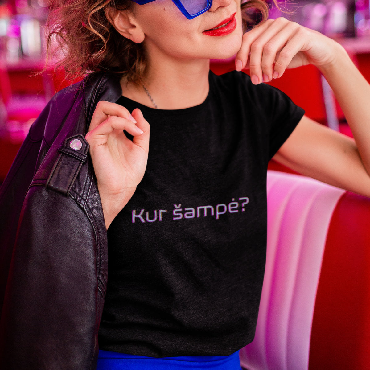 Juodi UNISEX marškinėliai "Kur šampė?"