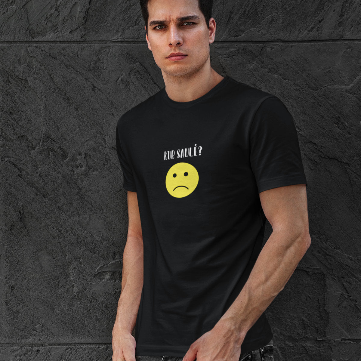 Juodos spalvos UNISEX marškinėliai "Kur saulė?"