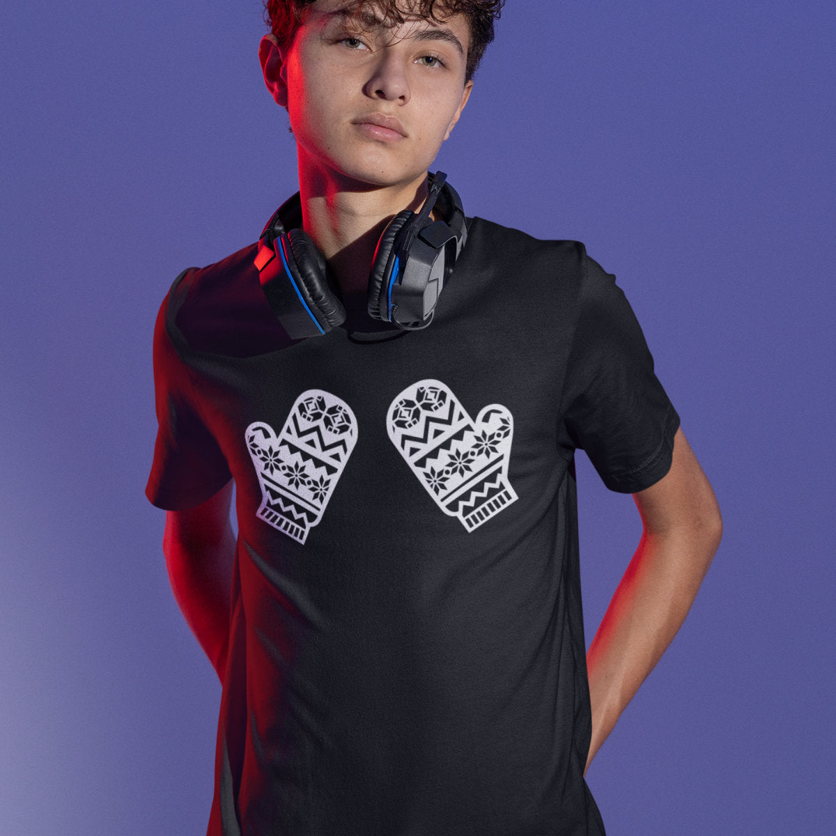 Juodi UNISEX kalėdiniai marškinėliai "Pirštinaitės"