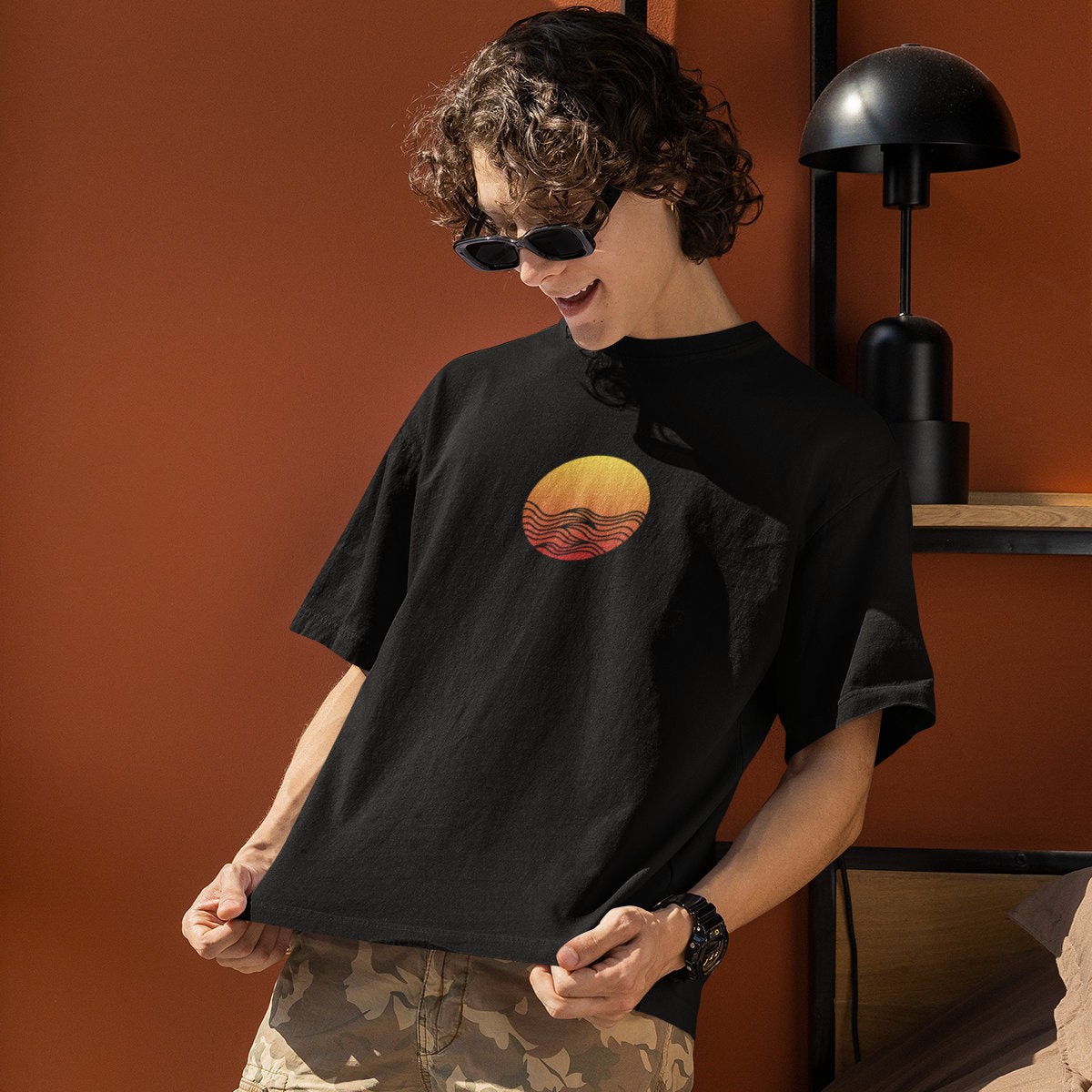 Juodos spalvos UNISEX marškinėliai "Saulėlydis"