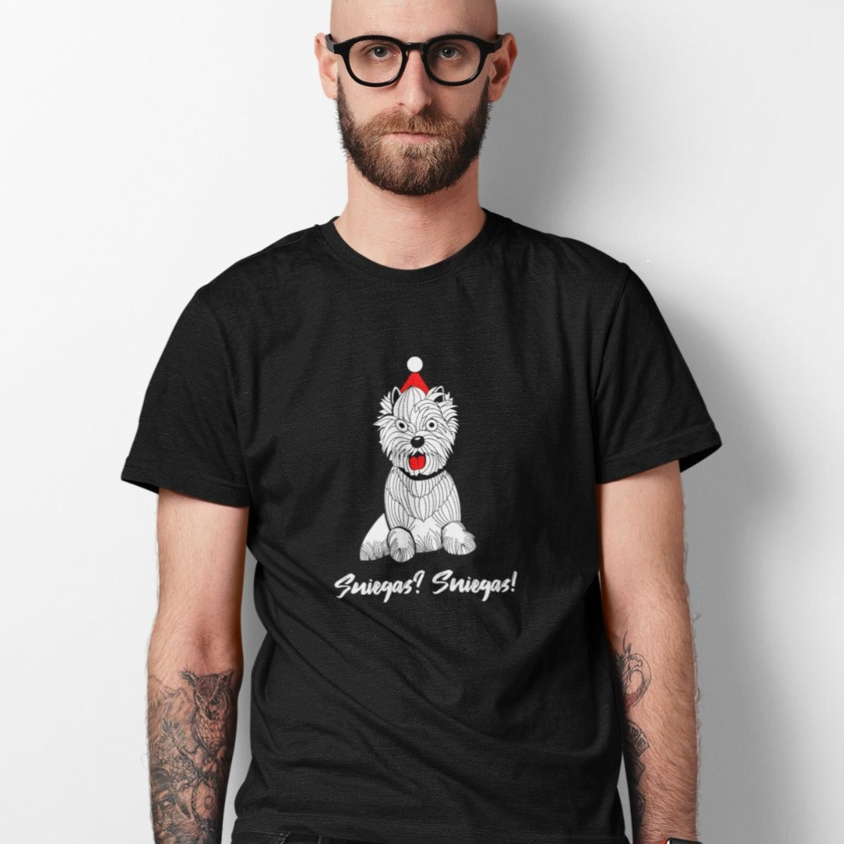 Juodi UNISEX kalėdiniai marškinėliai "Sniegas? Sniegas!"