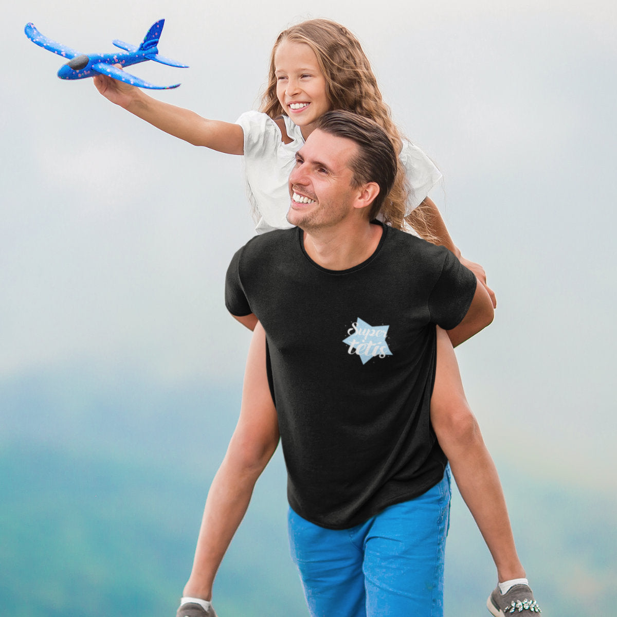 Juodi marškinėliai "Super tėtis su žvaigžde"