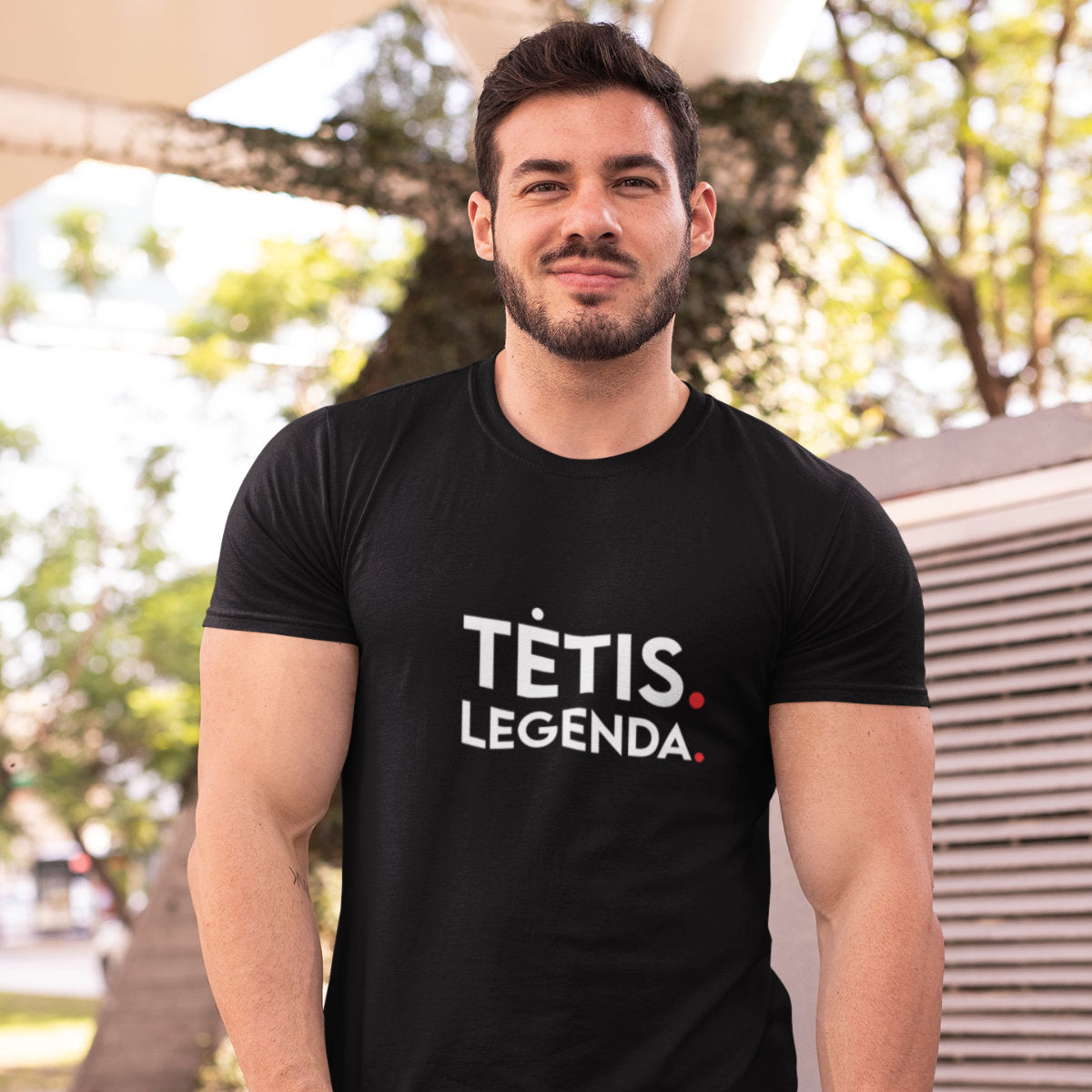 Juodi marškinėliai su užrašu "Tėtis legenda" Pagaminta prekė (L)