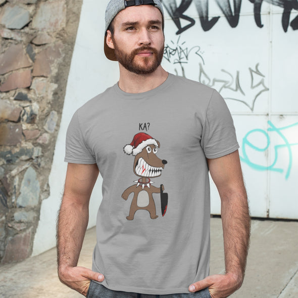 Pilki UNISEX kalėdiniai marškinėliai "Ką šuniukas Kalėdos"