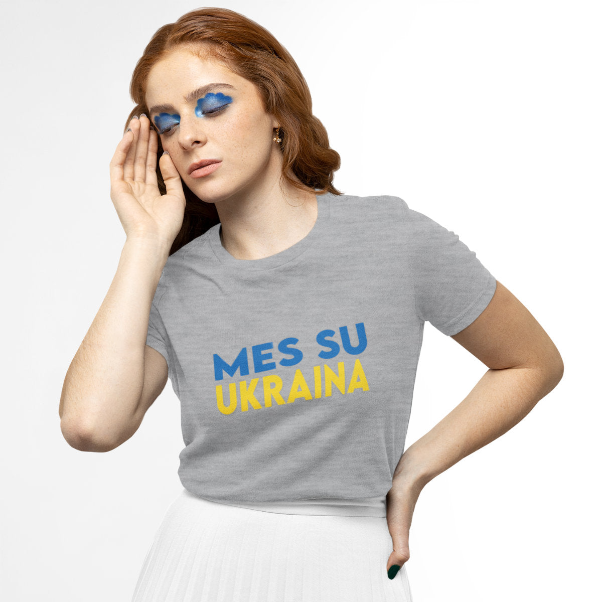 Pilki melanžiniai UNISEX marškinėliai "Mes su Ukraina“