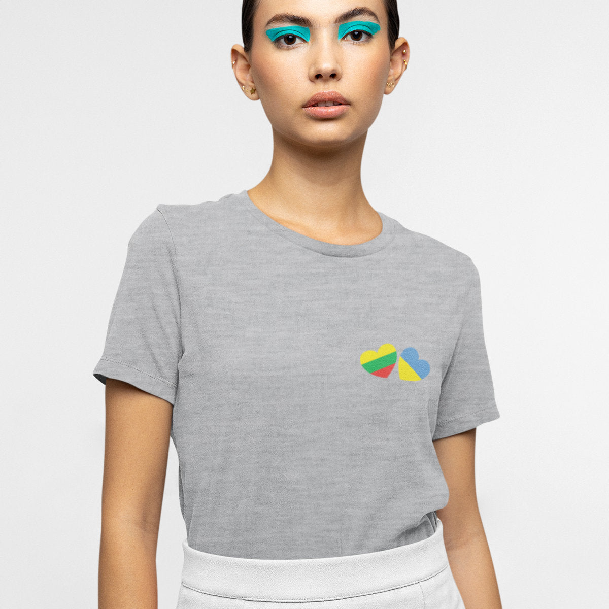 Pilki melanžiniai UNISEX marškinėliai "LT ir UA širdutės“