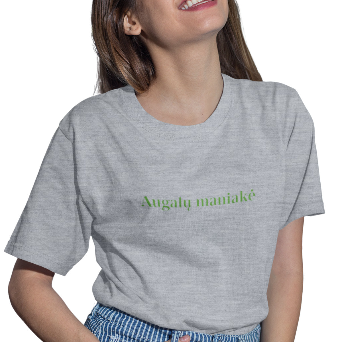 Pilki melanžiniai UNISEX marškinėliai "Augalų maniakė"