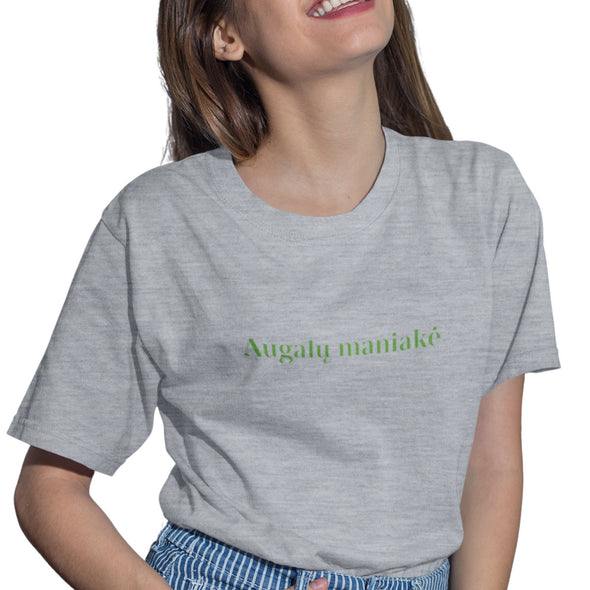 Pilki melanžiniai UNISEX marškinėliai "Augalų maniakė"