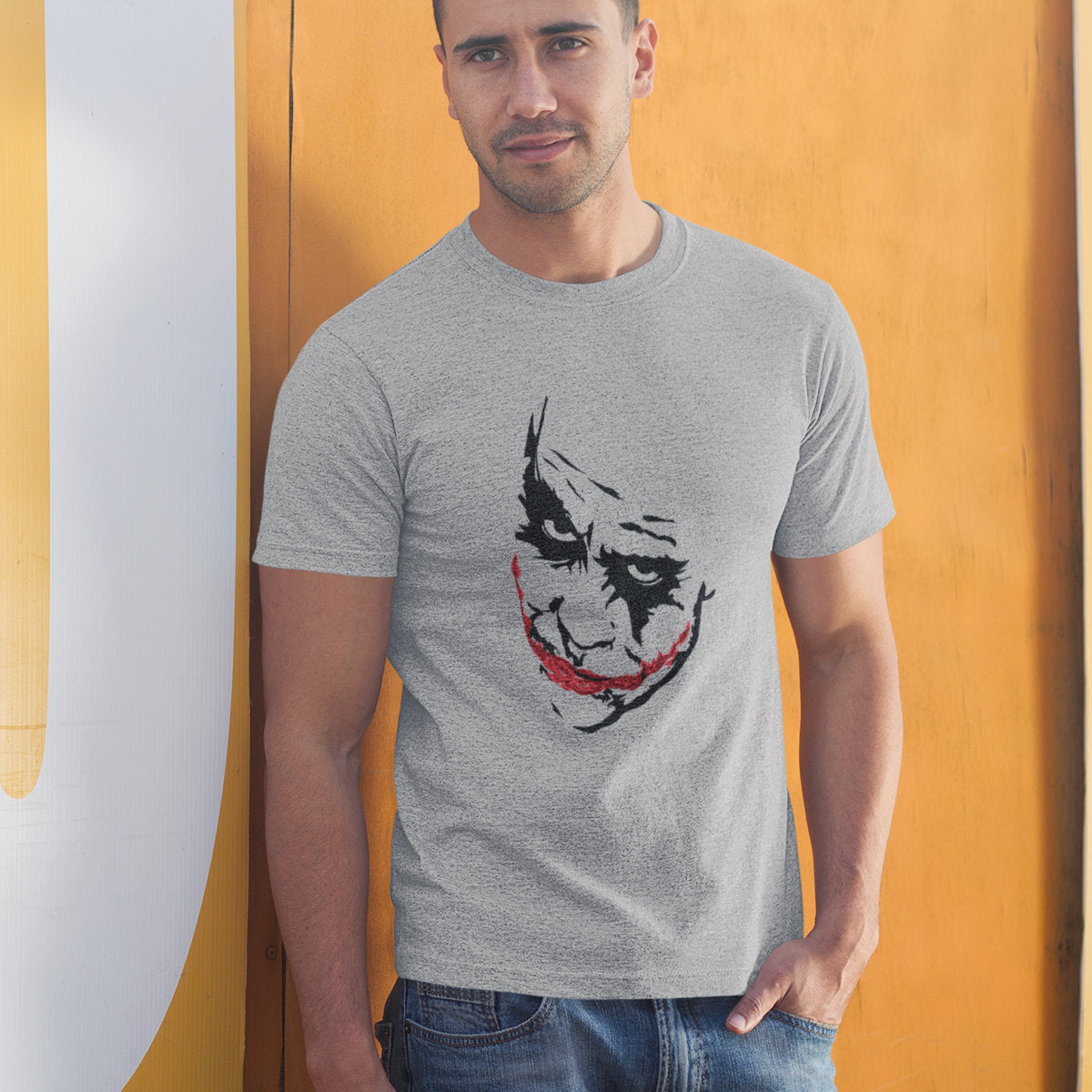 Pilki melanžiniai UNISEX marškinėliai "Džokeris“