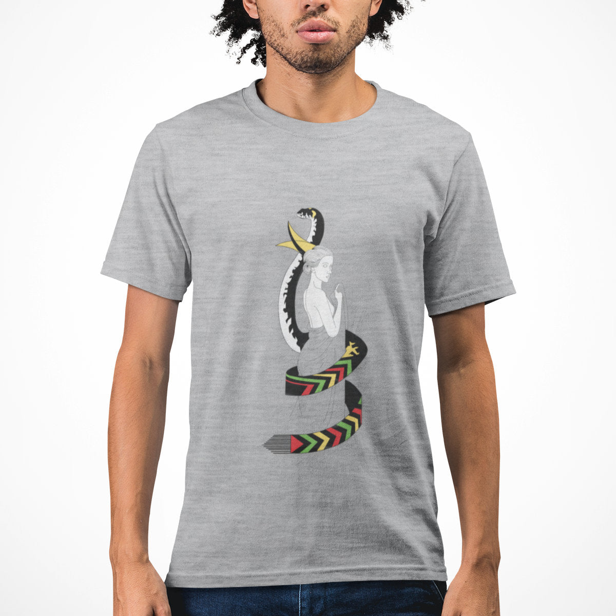 Pilki melanžiniai UNISEX marškinėliai "Eglė žalčių karalienė“