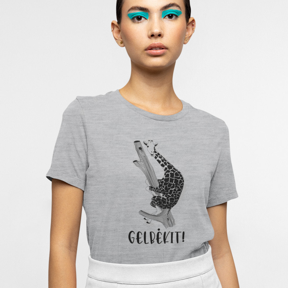 Pilki melanžiniai UNISEX marškinėliai "Gelbėkit žirafą"