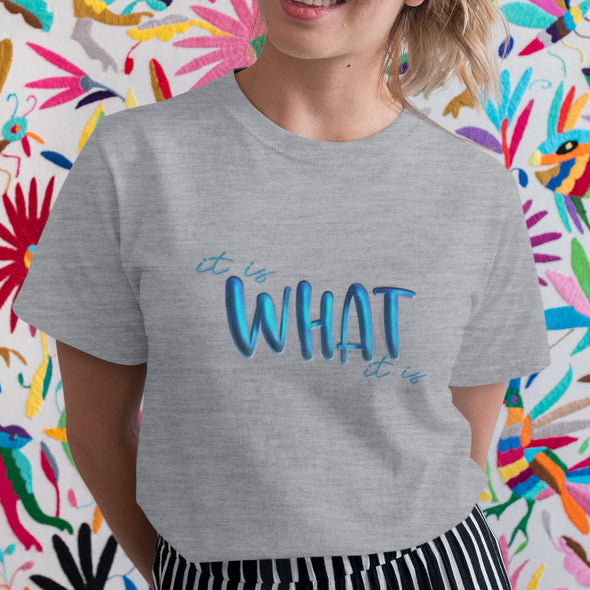 Pilki melanžiniai UNISEX marškinėliai "It is what it is"