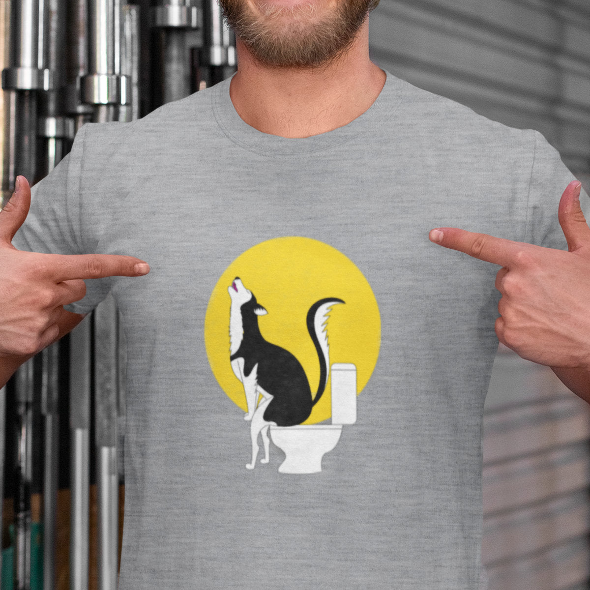 Pilki melanžiniai UNISEX marškinėliai "Kaukiantis haskis"