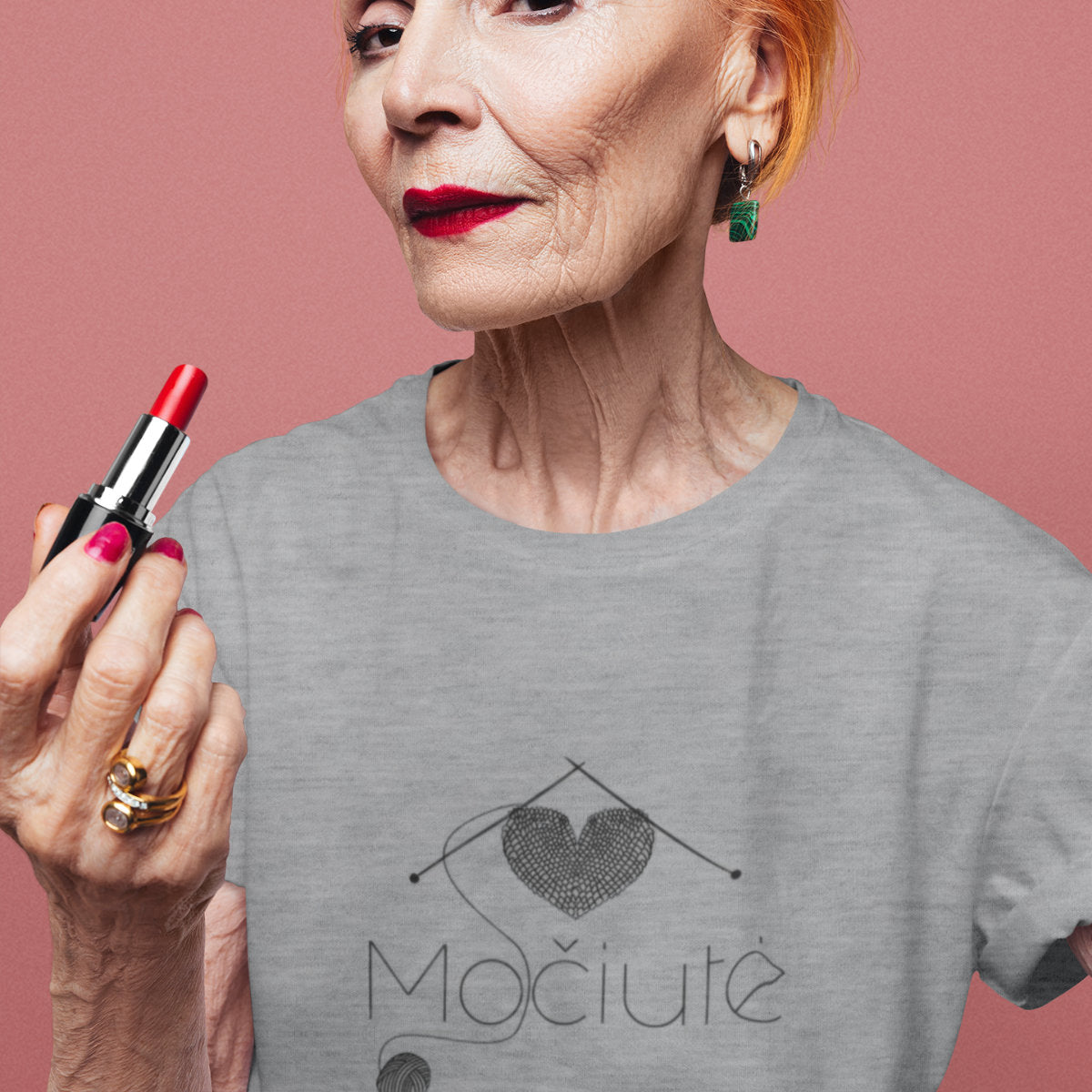 Pilki melanžiniai unisex marškinėliai "Močiutės mezginys“