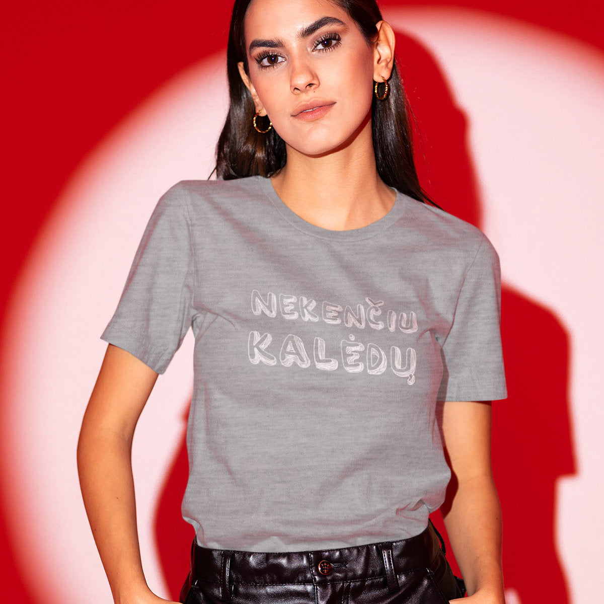 Pilki melanžiniai UNISEX marškinėliai "Nekenčiu Kalėdų"