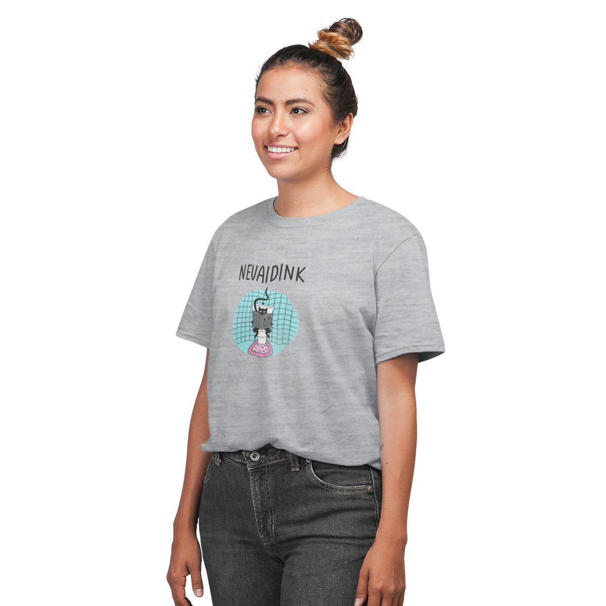 Pilki melanžiniai UNISEX marškinėliai "Nevaidink"