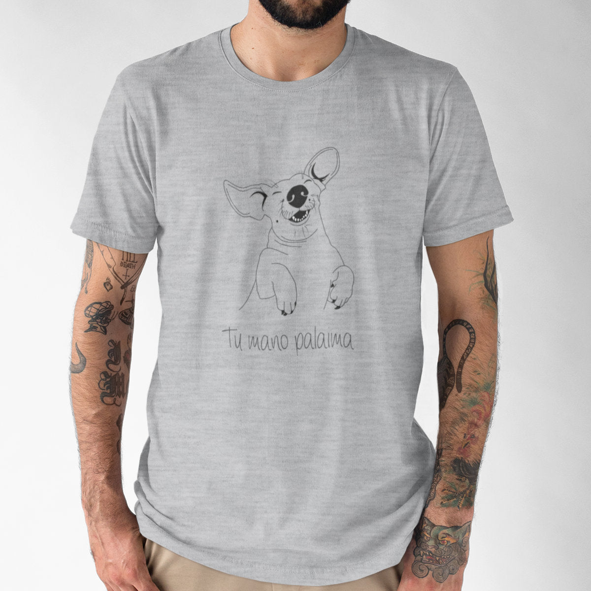 Pilki melanžiniai UNISEX marškinėliai "Palaima"